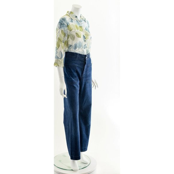 Leaf Print Shirt,Ombre Green Leaf Blouse,Semi Sheer Blouse,Gauzy White Blouse,Sh - Picture 5 of 10